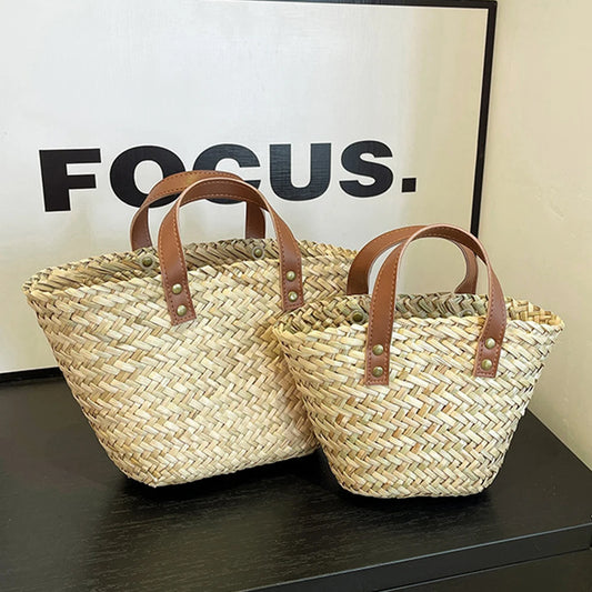 Wicker Woven Basket Bags for Women Handbag Summer Straw Rattan Bag Vacation Travel Beach Bag Handmade Bucket Bags Shopper Tote
