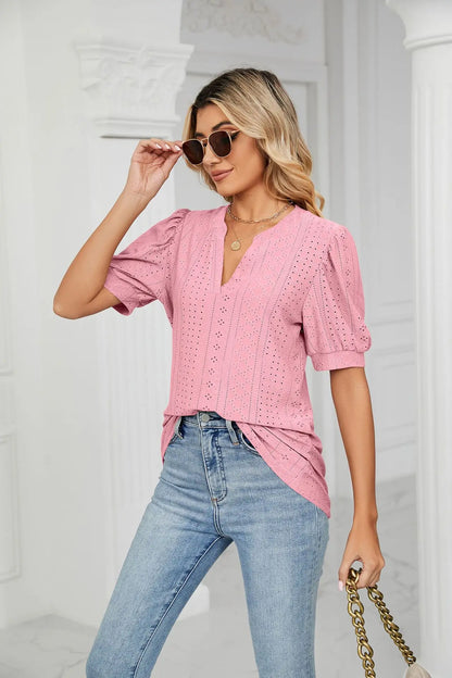 Womens Tops V Neck Ruffle Sleeve Blouses Short Sleeve Casual Tops T-Shirts for Women Autumn Winter