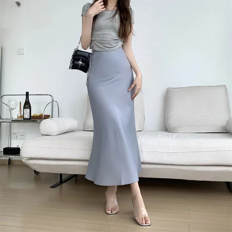 Satin Skirts for Women Korean Reviews Many Girls Clothes Women's 2025 Summer NEW High Waisted Mid Long Skirts Fashion women skir