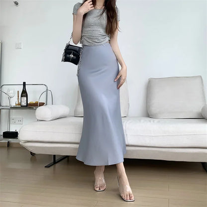 Satin Skirts for Women Korean Reviews Many Girls Clothes Women's 2025 Summer NEW High Waisted Mid Long Skirts Fashion women skir
