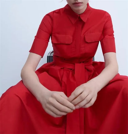 Women's Dresses New Spring 2025 Red Dress Elegant and Romantic Passionate and Unrestrained Belt Embellishment