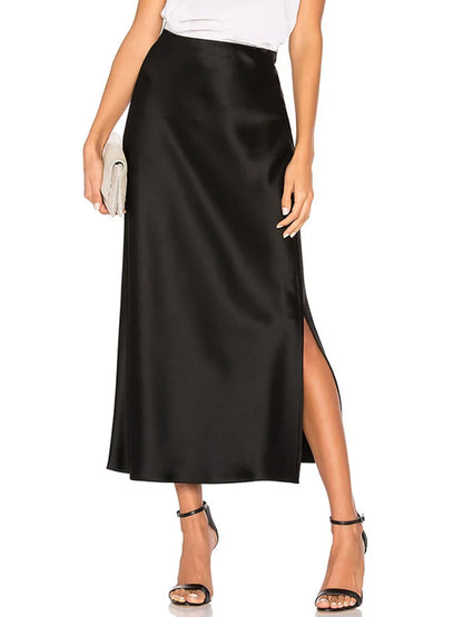 Long Satin Skirts For Women Summer High Quality Skirt With Slit On The Side Silk Elegant Black Maxi Luxury Women's Skirts 2025