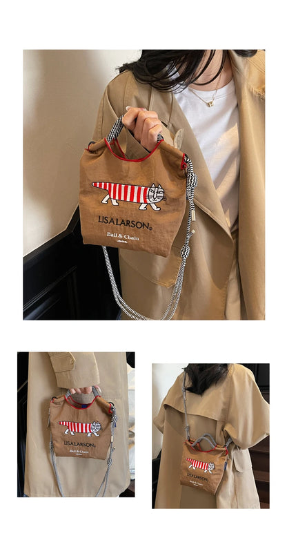 Embroidered canvas bag for women; light single shoulder bag for spring and summer; cross-body handbag.