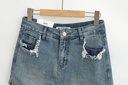 Mini skirts for women high waisted denim skirt black distressed jeans skirts womens 2024 Summer clothes blue jean skirts ripped