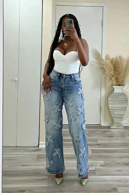 Fashion Women Cotton Jeans High Waist Vintage Wash Denim Tassels Cross Trousers Y2K Streetwear Straight Leg Pants 2024