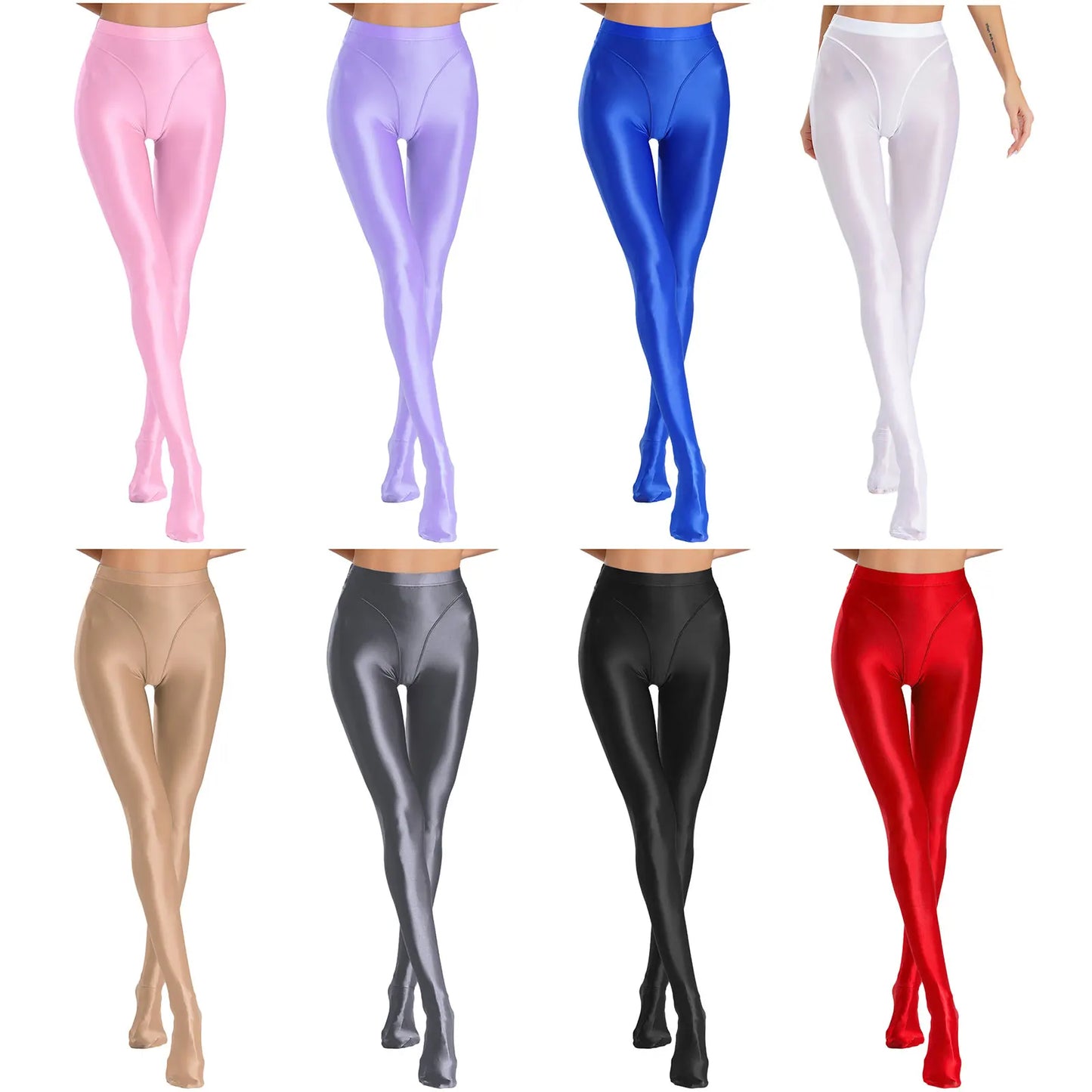 Womens Gymnastic Yoga Pants Leggings High Waist Stretchy Glossy Pantyhose Silky Skinny Pantyhose Role Play Nightclub Wear