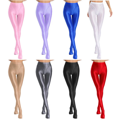 Womens Gymnastic Yoga Pants Leggings High Waist Stretchy Glossy Pantyhose Silky Skinny Pantyhose Role Play Nightclub Wear