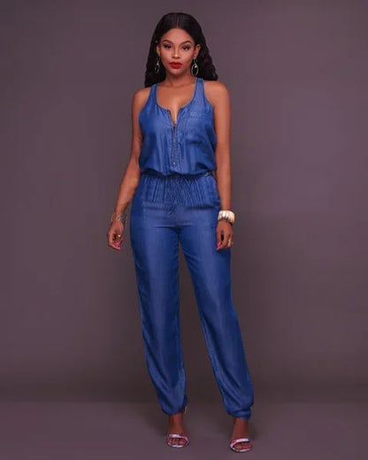 Denim Playsuit Sexy Women Elegant Blue Summer Casual Jeans Jumpsuit Romper