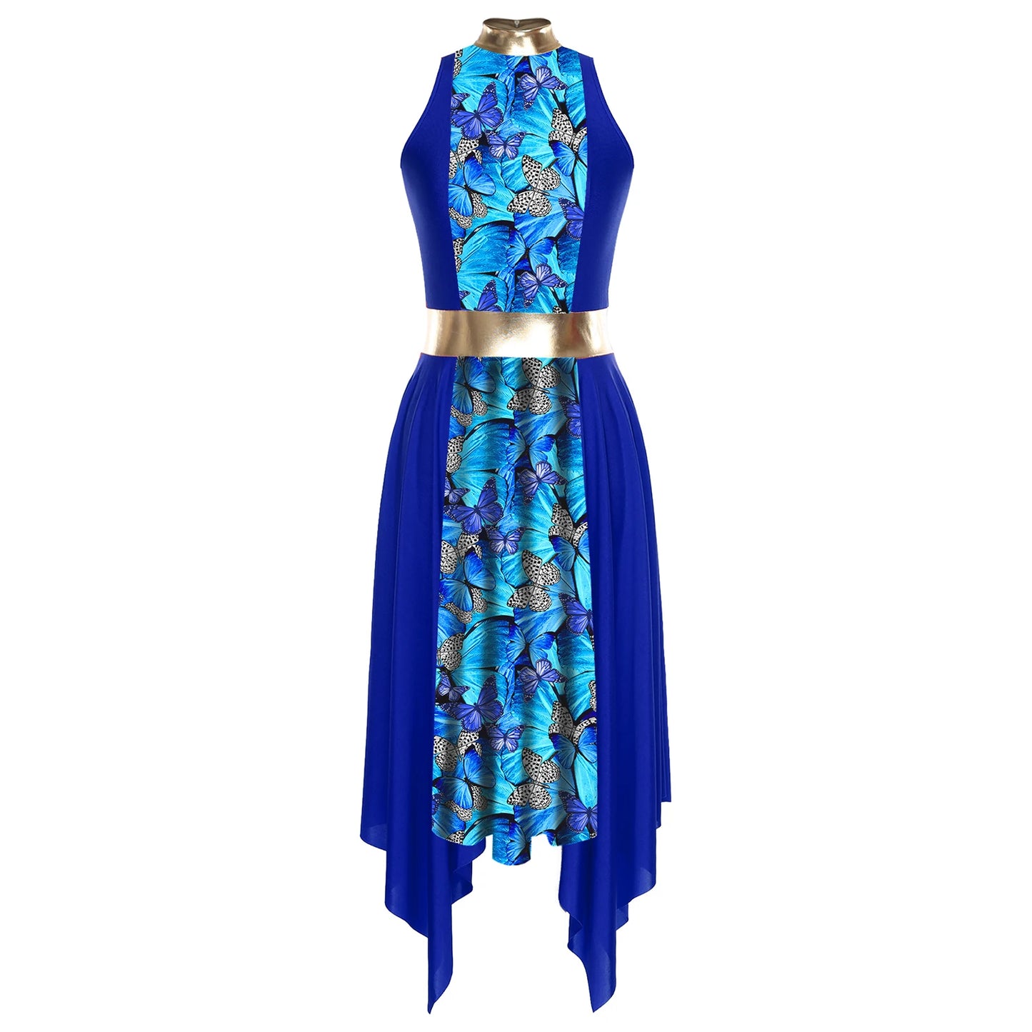 Women Modern Lyrical Dance Dress Church Choir Worship Praise Liturgical Costume Sleeveless Print Irregular Hem Gown Dancewear