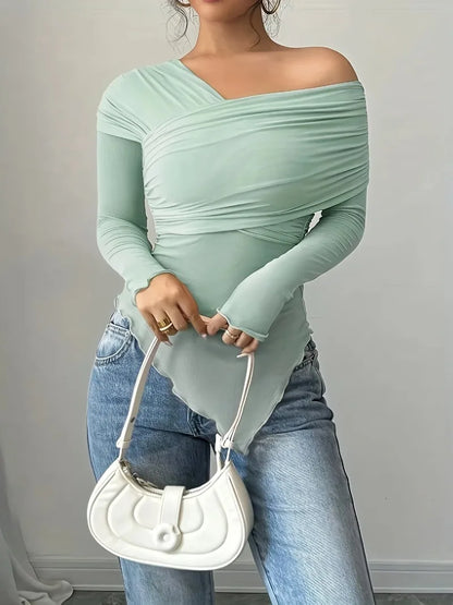 Women's Tops Summer Casual Fashion V-Neck Long Sleeve Strapless Top T-Shirt Women Clothing Feminist Shirt Harajuku Y2k Top