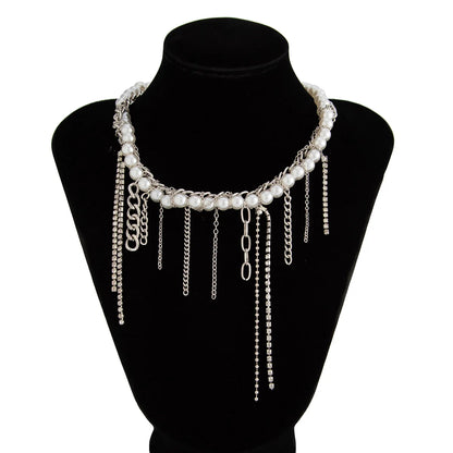 Necklaces for Women Heart-shaped Cross Imitation Pearl Tassel Long Necklace Colliers Femmes Girl Stuff