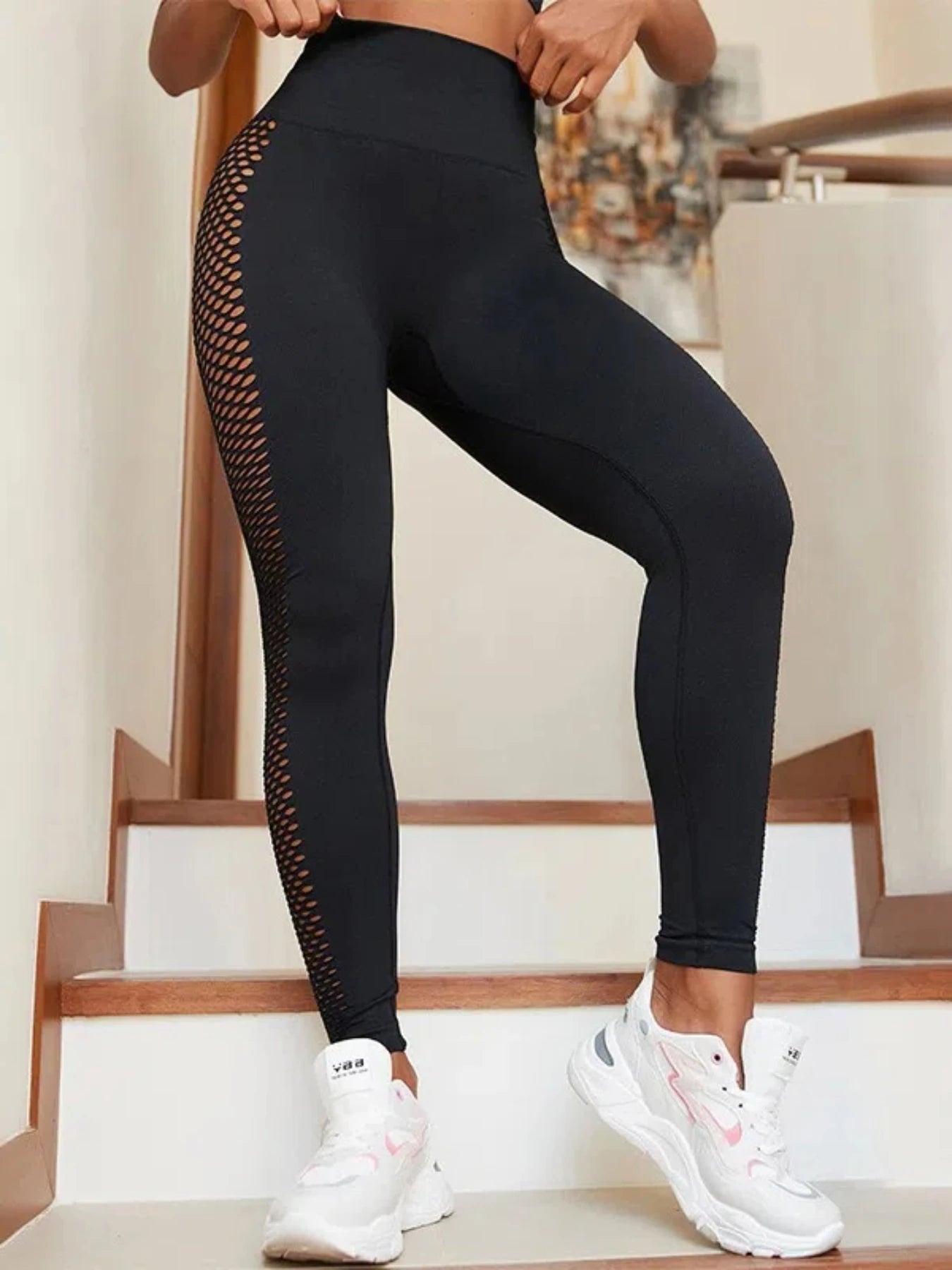 Side Hollowout Sexy Yoga Pants Leggings Tummy Control Hip Lifting Long Pants Solid Color Fitness Gym Pants For Women