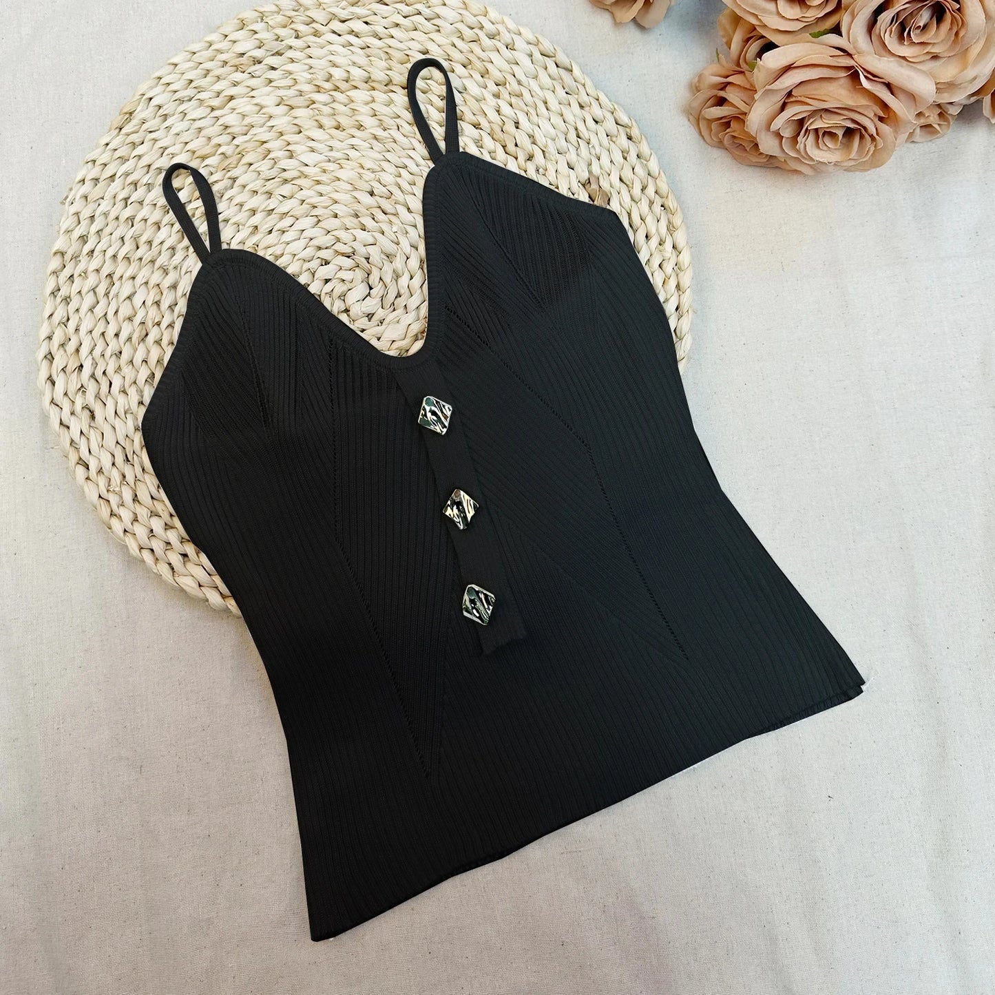 Women Knitted Tops Sexy Solid Crop Top Women Tank Tops Sleeveless Slim Camis With Bra Basic Underwear Padded Bra Tops