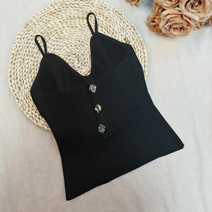 Women Knitted Tops Sexy Solid Crop Top Women Tank Tops Sleeveless Slim Camis With Bra Basic Underwear Padded Bra Tops