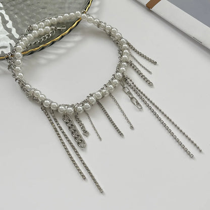 Necklaces for Women Heart-shaped Cross Imitation Pearl Tassel Long Necklace Colliers Femmes Girl Stuff