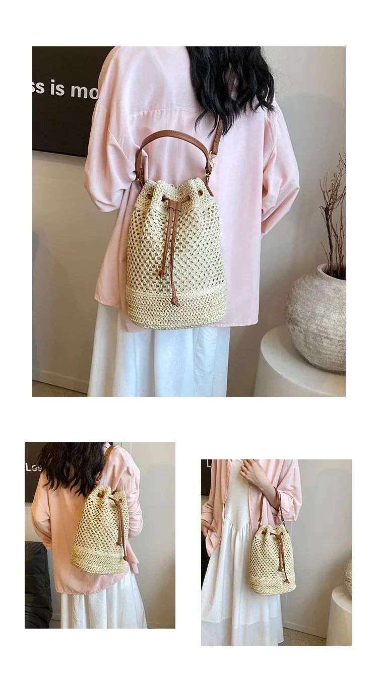 Weaving Bag Women 2024 New Fashion Bucket Bag Summer Niche Hundred Straw Beach Single Shoulder Crossbody Bag