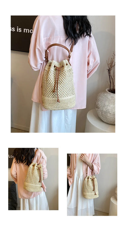 Weaving Bag Women 2024 New Fashion Bucket Bag Summer Niche Hundred Straw Beach Single Shoulder Crossbody Bag