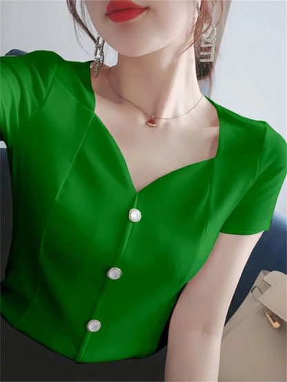 Womens Tops And Blouses Summer Short Sleeve Blouse Women Blusas Mujer De Moda 2022 Turtleneck Knitted Blouse Shirt Tops