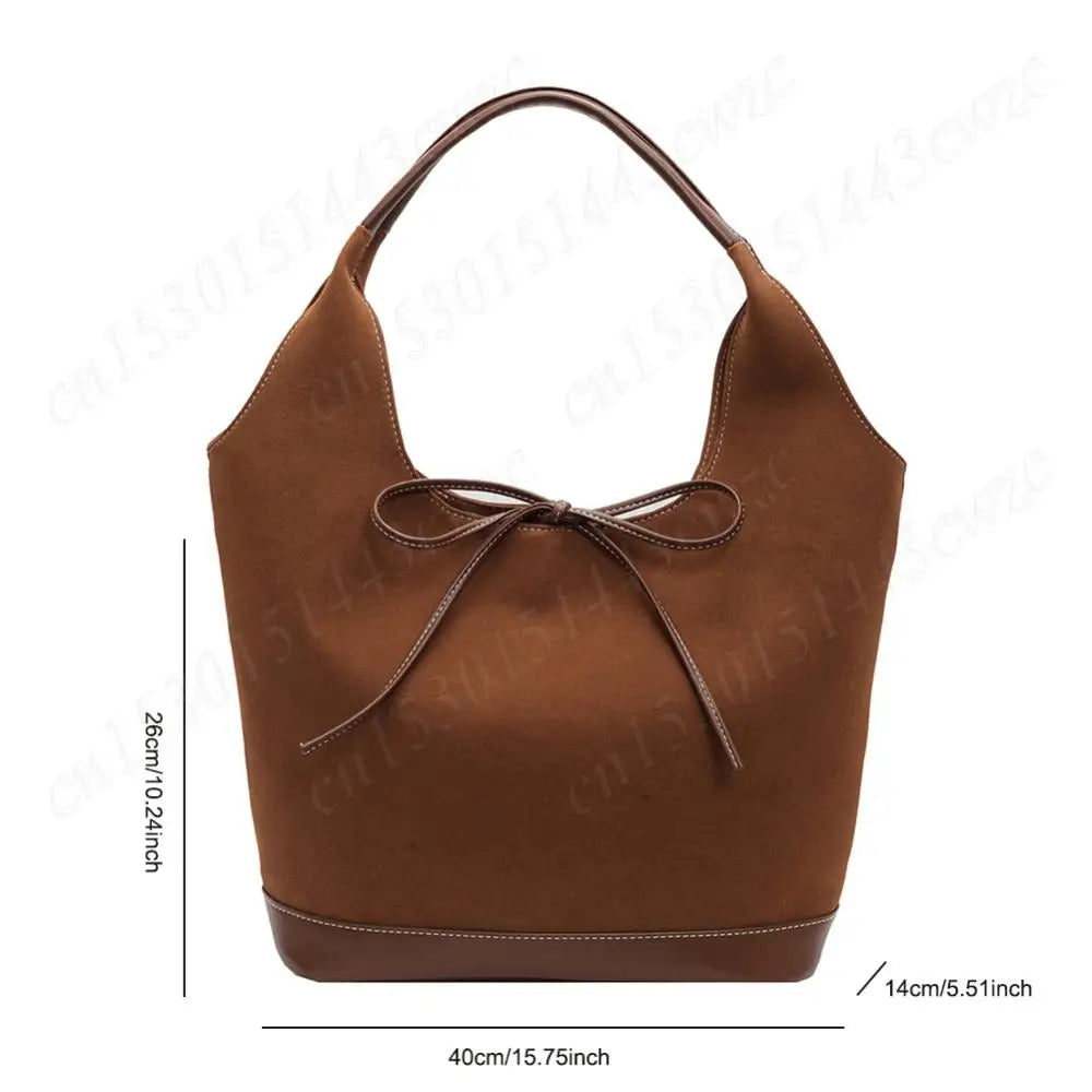 Women PU Tote Bag Designer Shoulder Bags Fashion Bucket Bag Large Capacity Suede Tote Purse Handbag Stylish Commuting Bag