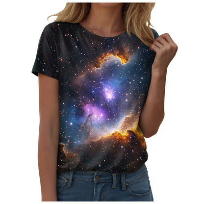 Top blouse woman trend 2025 women 3D galaxy print t shirts glitter shirts blouse fashionable Starry Sky summer ropa para Mujer
