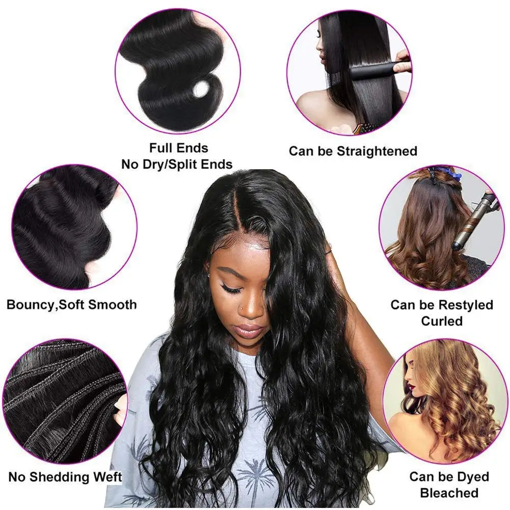 Human Hair Bundles Weave Brazilian Hair Bundles Loose Body Wave 3/4 Bundles Weft Virgin Raw Remy Hair Extensions For Women 28"