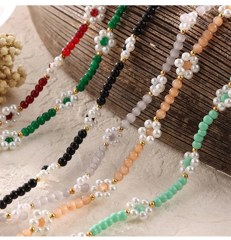 Women's Necklace Elegant Handmade Bead Color Natural Stone Woven Collarbone Chain Fashionable and Versatile Jewelry Accessories