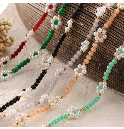 Women's Necklace Elegant Handmade Bead Color Natural Stone Woven Collarbone Chain Fashionable and Versatile Jewelry Accessories