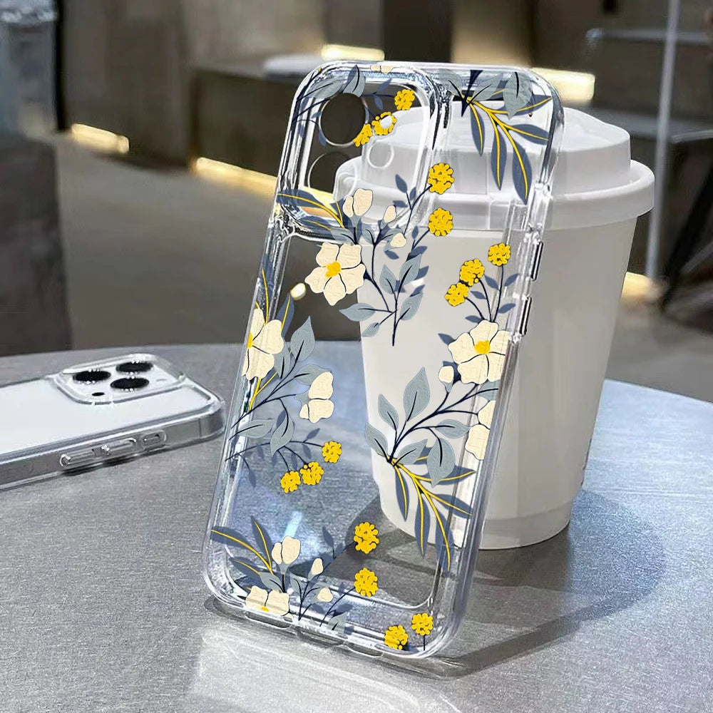 Flower Case For iPhone 11 Cases iPhone 15 12 13 14 16 Pro Max X XR XS Max 14 15 Plus 16Pro iPhone16 Clear Shockproof Cover Funda