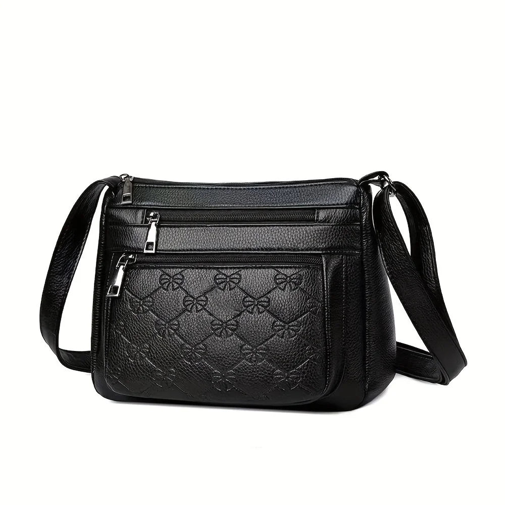 Women Pu Texture Middle-Aged Women's Bag Mom Bag New Bag Women's Classic Pattern Single Shoulder Crossbody Bag