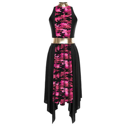 Women Modern Lyrical Dance Dress Church Choir Worship Praise Liturgical Costume Sleeveless Print Irregular Hem Gown Dancewear