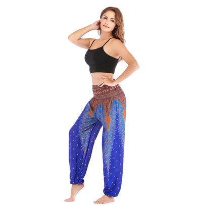 Women's Yoga Pants Printed Ethnic Style Loose Yoga Trousers Bloomers High Waist Fitness Sports Crotch Dance  Sweatpants