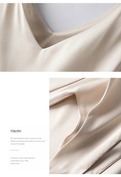 Woman T-shirts Elegant SILK Satin Blouse Sleeveless Female Summer 2023 Casual Loose Tanks and Camis Solid Green Tops for Women