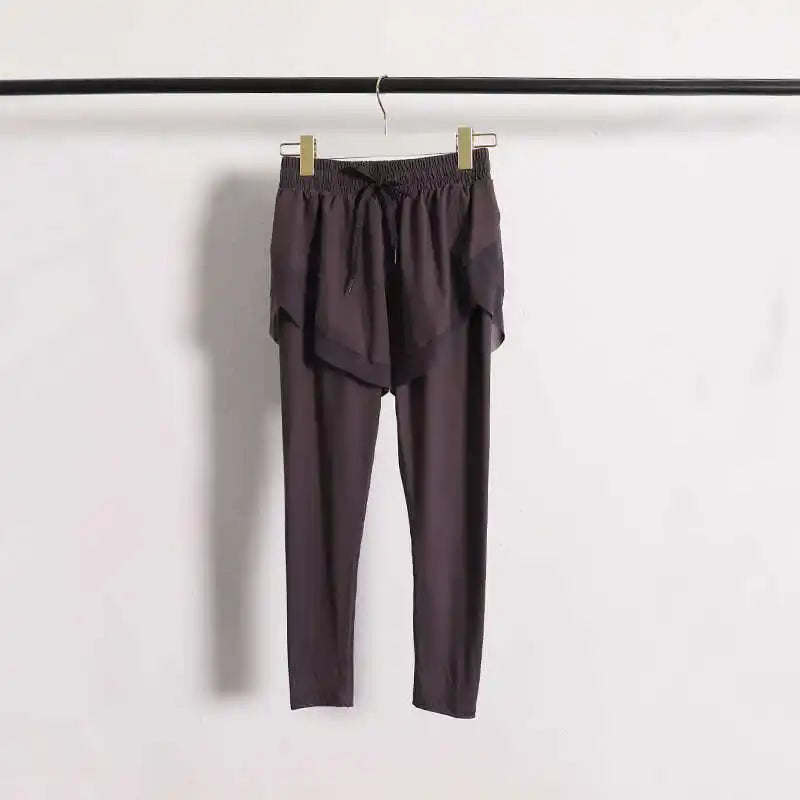 Stretch Autumn Sports Pants Women Two Pieces Fitness Yoga Pants and Shorts With Inner Phone Pocket 2 in 1 Yoga Pants