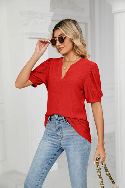 Womens Tops V Neck Ruffle Sleeve Blouses Short Sleeve Casual Tops T-Shirts for Women Autumn Winter