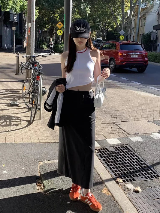 Chic High Waist Straight Leg Long Skirt Women's Spring Vintage ket Color Blo Striped f Body Skirts Faionable Slimming