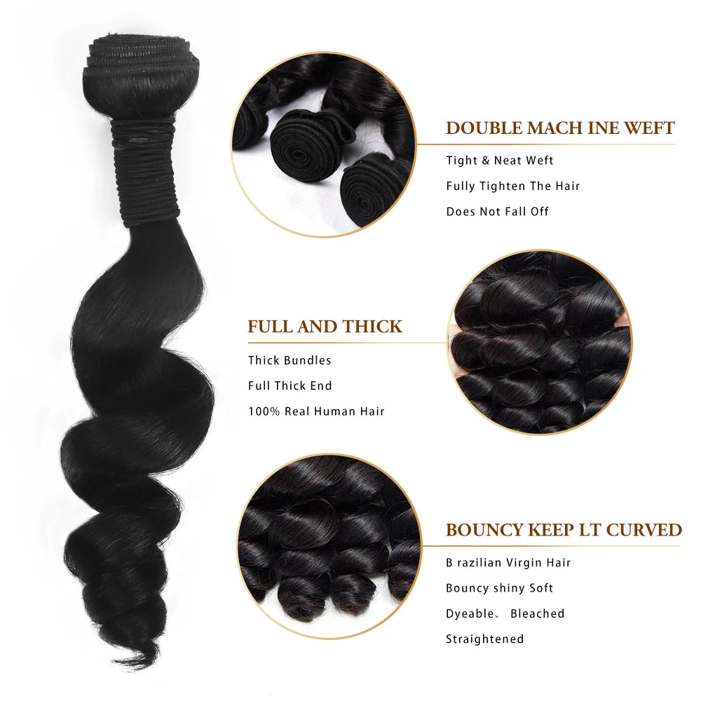 30 Inch Loose Wave Bundles 100% Human Hair Natural Black 14-32 Remy Hair Extensions Raw Hair Bundles For Women 10A Thick Bundles