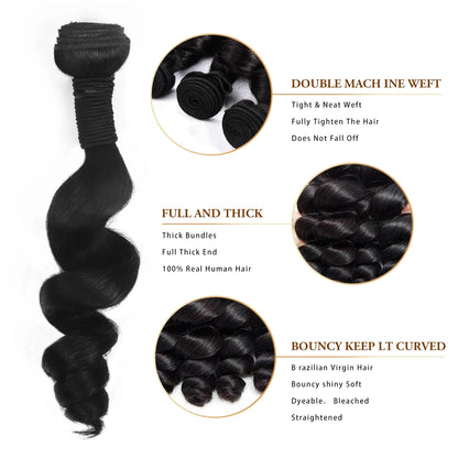 30 Inch Loose Wave Bundles 100% Human Hair Natural Black 14-32 Remy Hair Extensions Raw Hair Bundles For Women 10A Thick Bundles