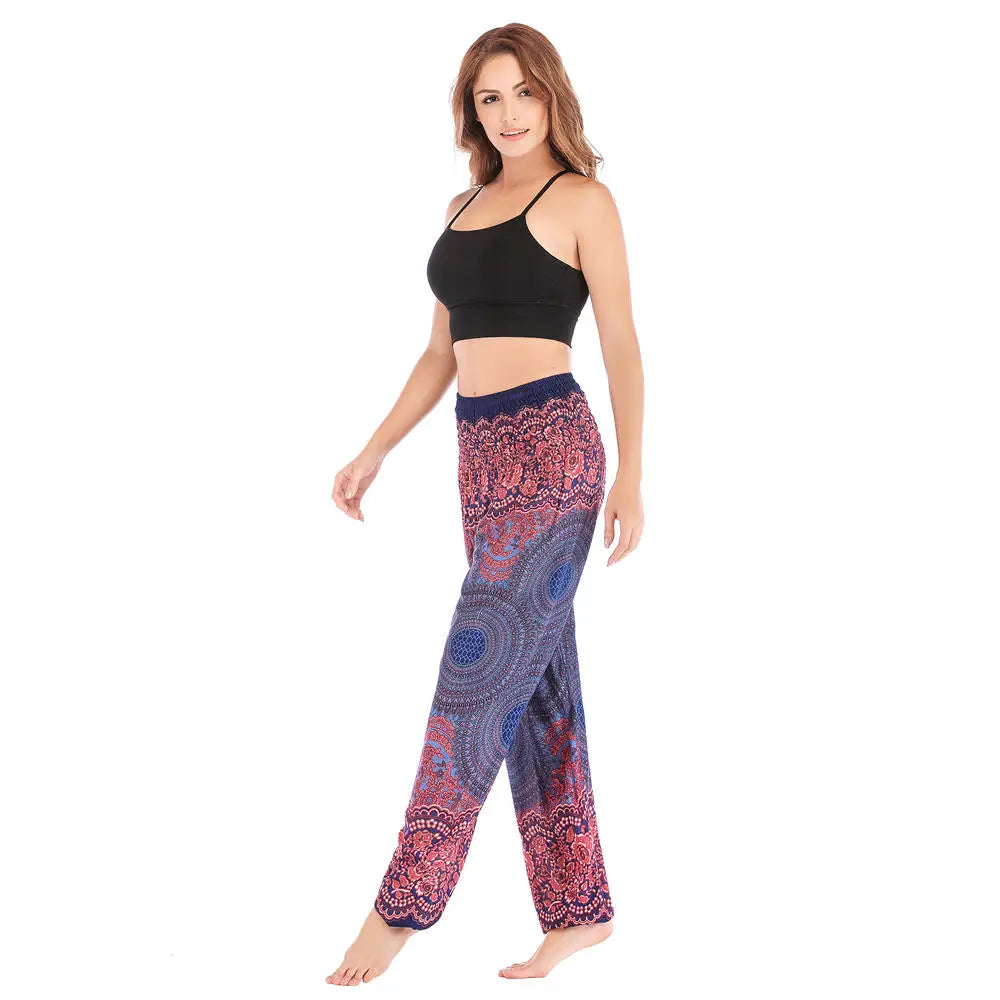 Women's Yoga Pants Printed Ethnic Style Loose Yoga Trousers Bloomers High Waist Fitness Sports Crotch Dance Palazzo Sweatpants