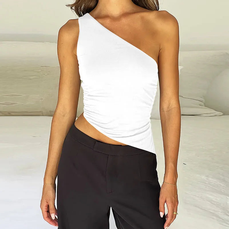 Women's Sexy Off Shoulder Crop Tops Women Summer Sleeveless Backless Lace-Up T-Shirts Woman 2025 New Hot Sale Irregular Slim Tee