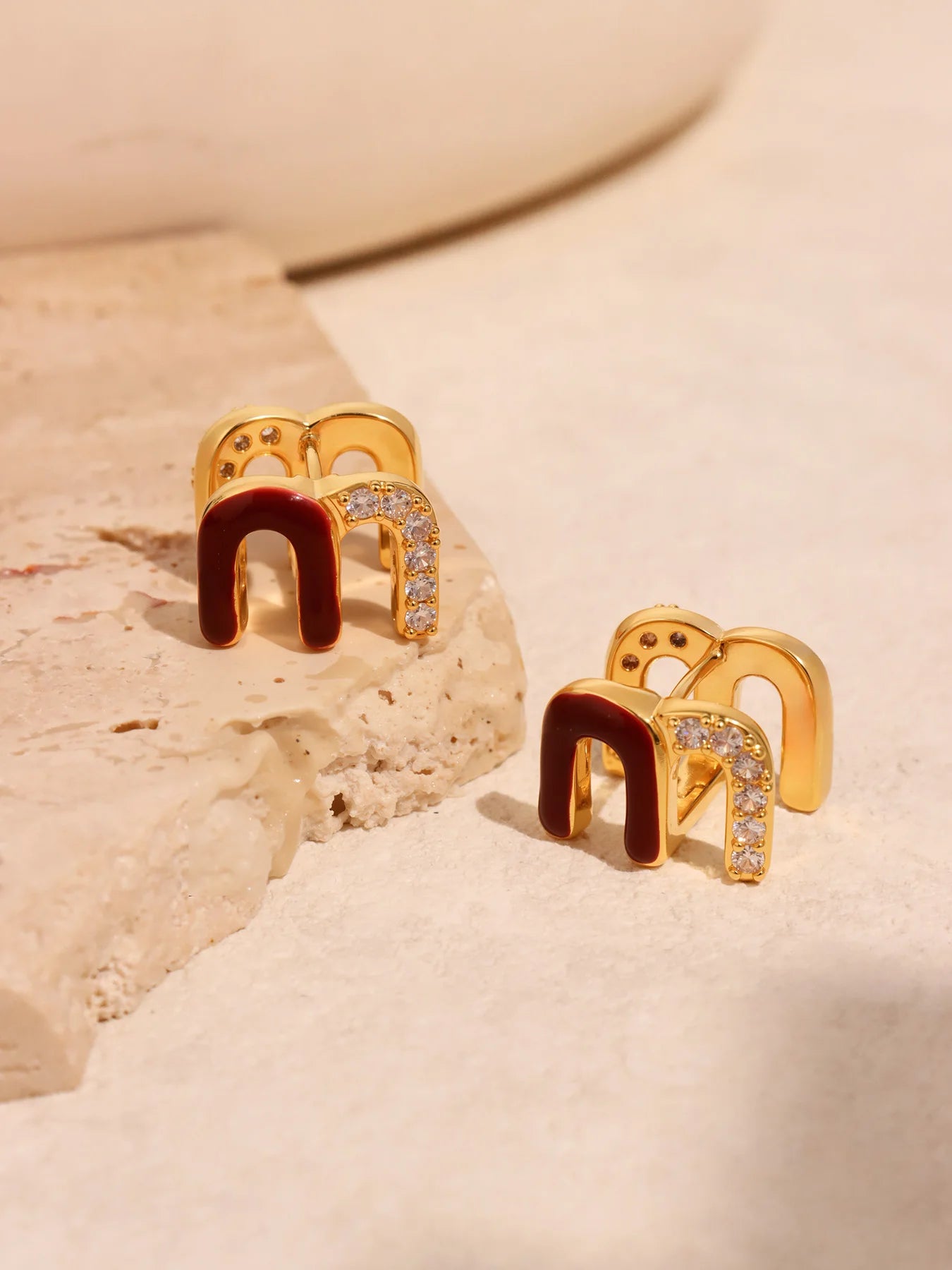 Wine Red Enamel Earrings For Women Copper Gold Plated Trendy Female Ear Studs Girls Charming Jewelry