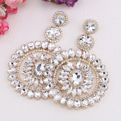 Design Large Dangle Earrings For Women Girl Luxury Elegant Metal Hollow Round Crystal Brincos Pendant Jewelry Accessories