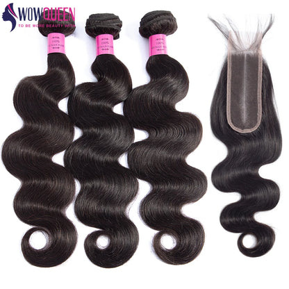 Body Wave Bundles With Closure 2x6 Brazilian Hair Weave 3/4 Bundles With Closure Natural Human Hair Bundles With Lace Closure