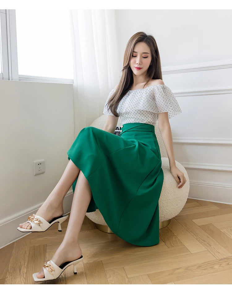 Women's Skirts High Waist Sweet Girl's Mid-calf Skirt Solid Skirts for Women Vintage Long Fashion 2023 Kawaii Summer Women Skirt