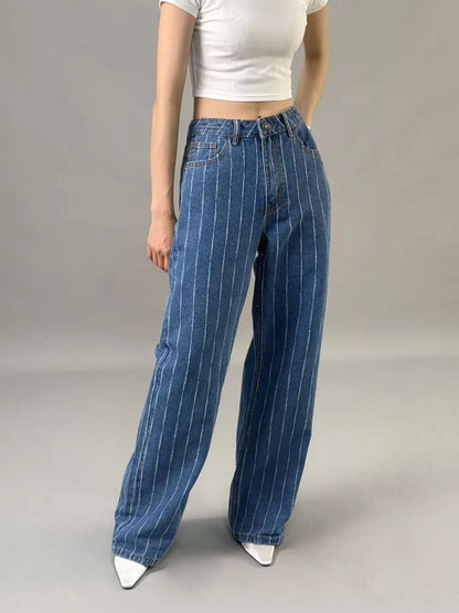 Worn-out jacquard jeans for women  Spring Summer 2025 new style  High waisted  wide leg  loose fit  slimming effect
