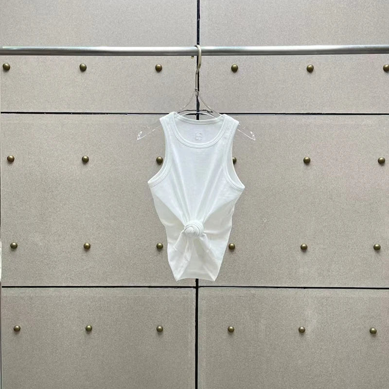 Women t-shirts New twisted flower knotted sleeveless top for summer 2025 Elastic slim pure cotton women's vest corset crop top