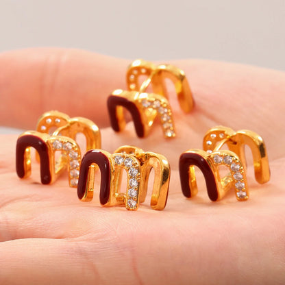 Modern Red Enamel Earrings For Women Copper Gold Plated Female Ear Studs Girls Charming Daily Jewelry