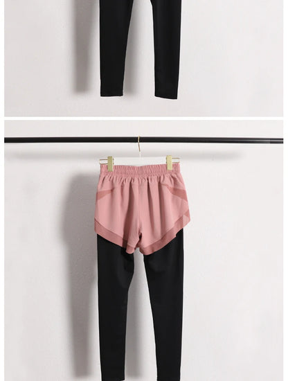 Stretch Autumn Sports Pants Women Two Pieces Fitness Yoga Pants and Shorts With Inner Phone Pocket 2 in 1 Yoga Pants