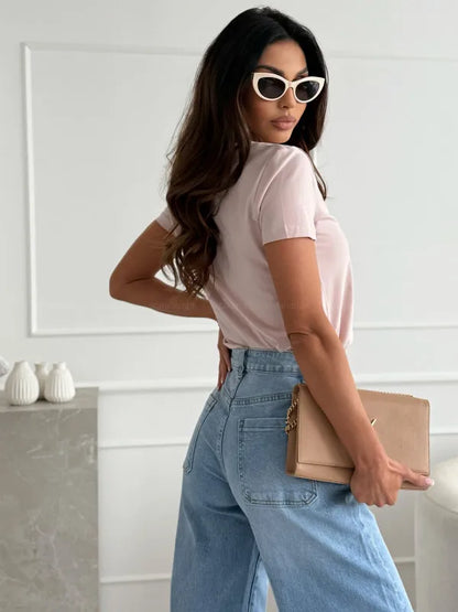 Women's Blouses T-shirt New Fashion Summer Pullover Tops White Short Sleeve Slim Fit V-Neck T-Shirt For Women Casual Clothing