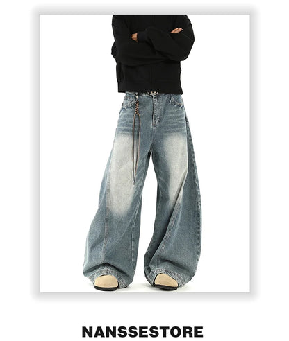 Women Blue Jeans Cargo Pants Streetwear High Waist American Wide Leg Pants Fashion Y2K Style Female Winter Straight Trousers