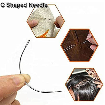 3 Rolls Hair Weaving Thread Cotton Sewing Thread With 5 pcs C curved needle for Making Wig DIY Hand Sewing Hair Weave hair weft
